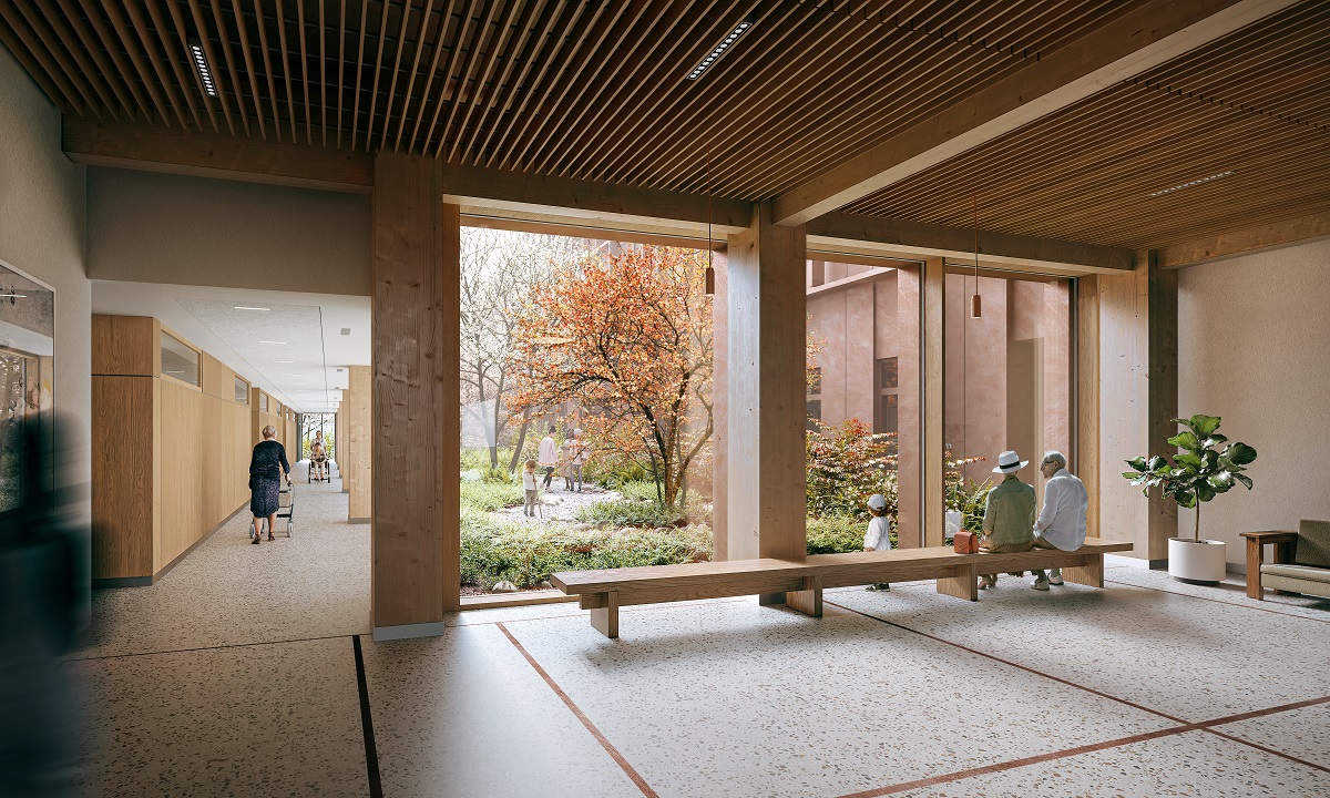 The design aims to create a calming environment for patients and staff